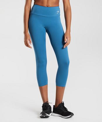 Legginsy Damskie Gymshark Treningowe 7/8 Niebieskie | PL 2228YXF